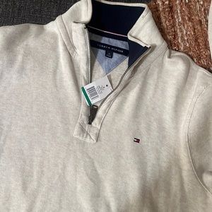 Cream Tommy Hilfiger Zip Collar Sweater